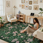 Lahome Washable Vintage Botanical Floral Green Area Rug for living room