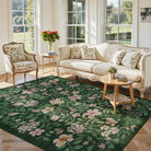 5' x 7' Lahome Washable Vintage Botanical Floral Green Area Rug for living room