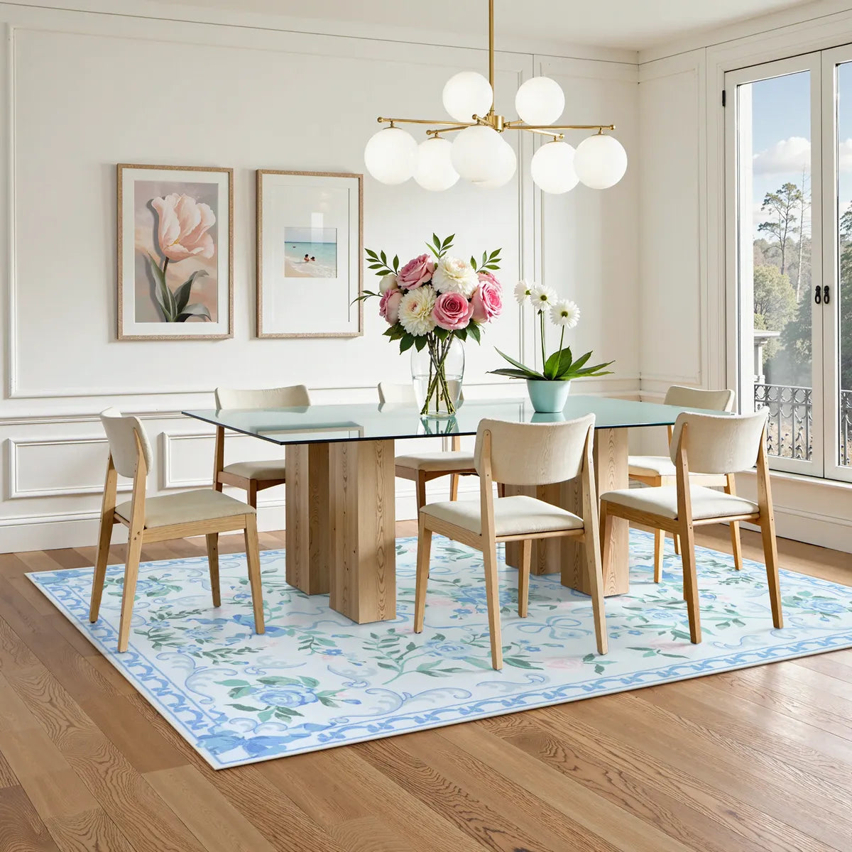 Rosabel Washable Floral Bows Blue Rug Area Rugs Lahome