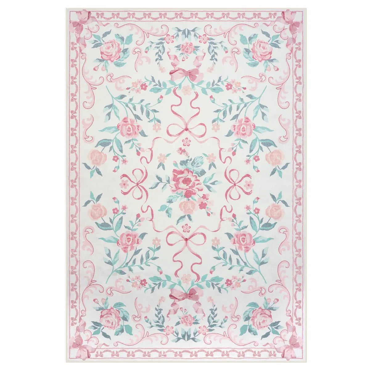 Last Chance Washable Pink Floral Bows Rug | Rosabel French Style ...