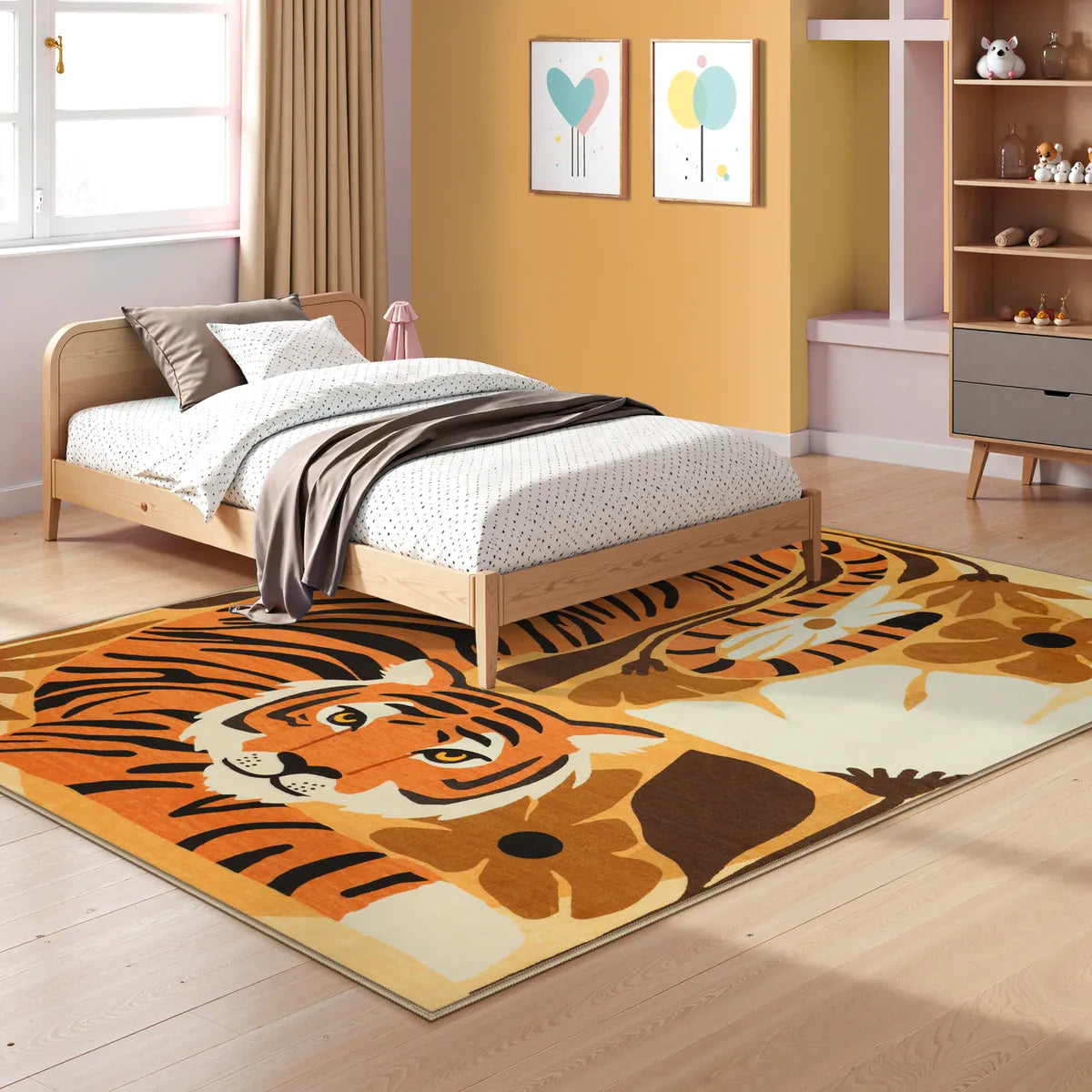 Roza Washable Playful Tiger Orange kids Rug Area Rugs Lahome