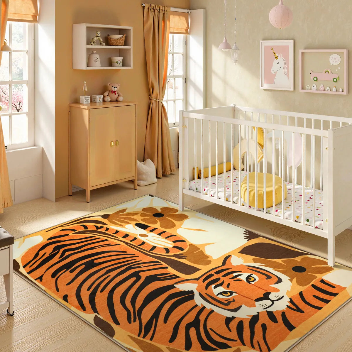 Roza Washable Playful Tiger Orange kids Rug Area Rugs Lahome