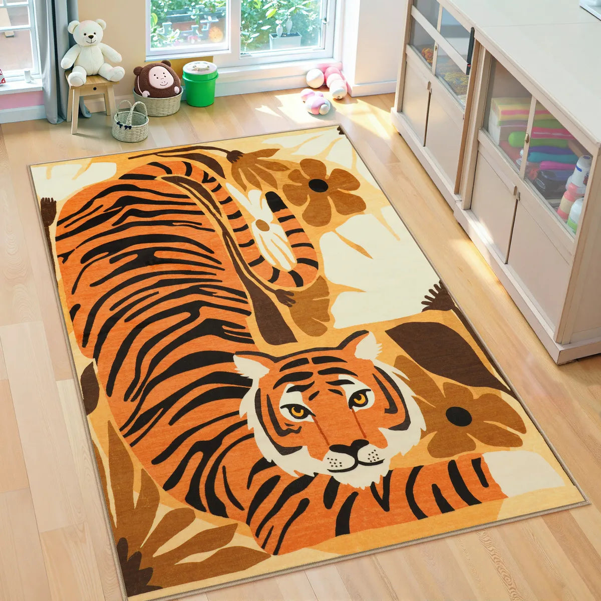 Roza Washable Playful Tiger Orange kids Rug Area Rugs Lahome