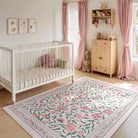 Solace Washable Boho French Elegant Floral Pink Rug Rugs Lahome