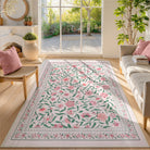 Solace Washable Boho French Elegant Floral Pink Rug Rugs Lahome 5' x 7'