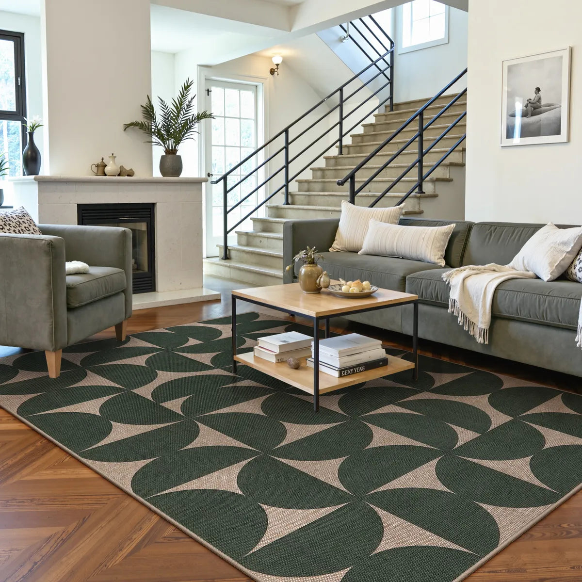 Solaro Washable Boho Geometric Easy Jute Green Indoor/Outdoor Rug Easy Jute Rug Lahome