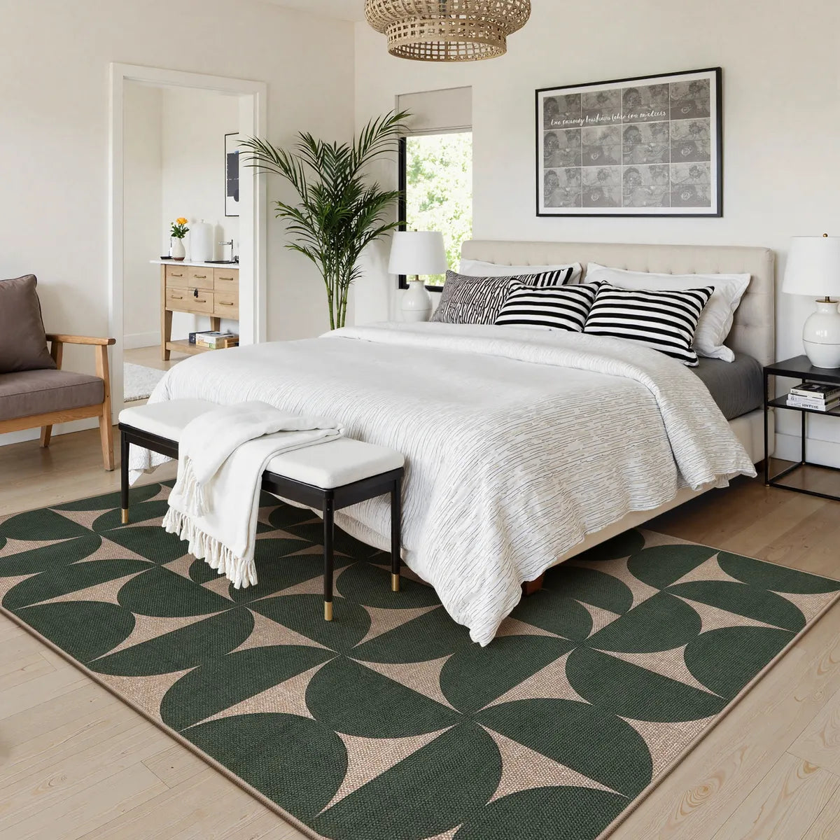 Solaro Washable Boho Geometric Easy Jute Green Indoor/Outdoor Rug Easy Jute Rug Lahome