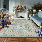 Stacy Washable Floral Vintage Botanical Green Rug Area Rugs Lahome