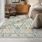 Stacy Washable Floral Vintage Botanical Green Rug Area Rugs Lahome 5' x 7'