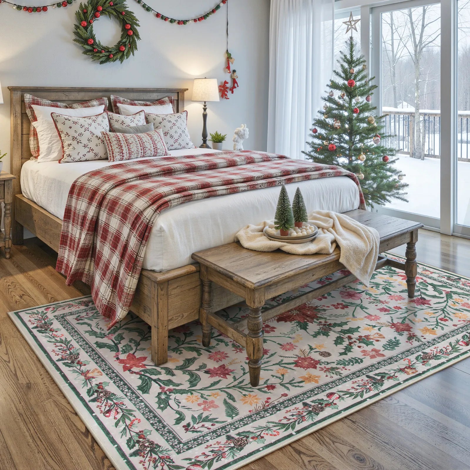 Sylvie Christmas Washable Boho Modern Parisian Garden Floral Ivory Rug Area Rugs Lahome