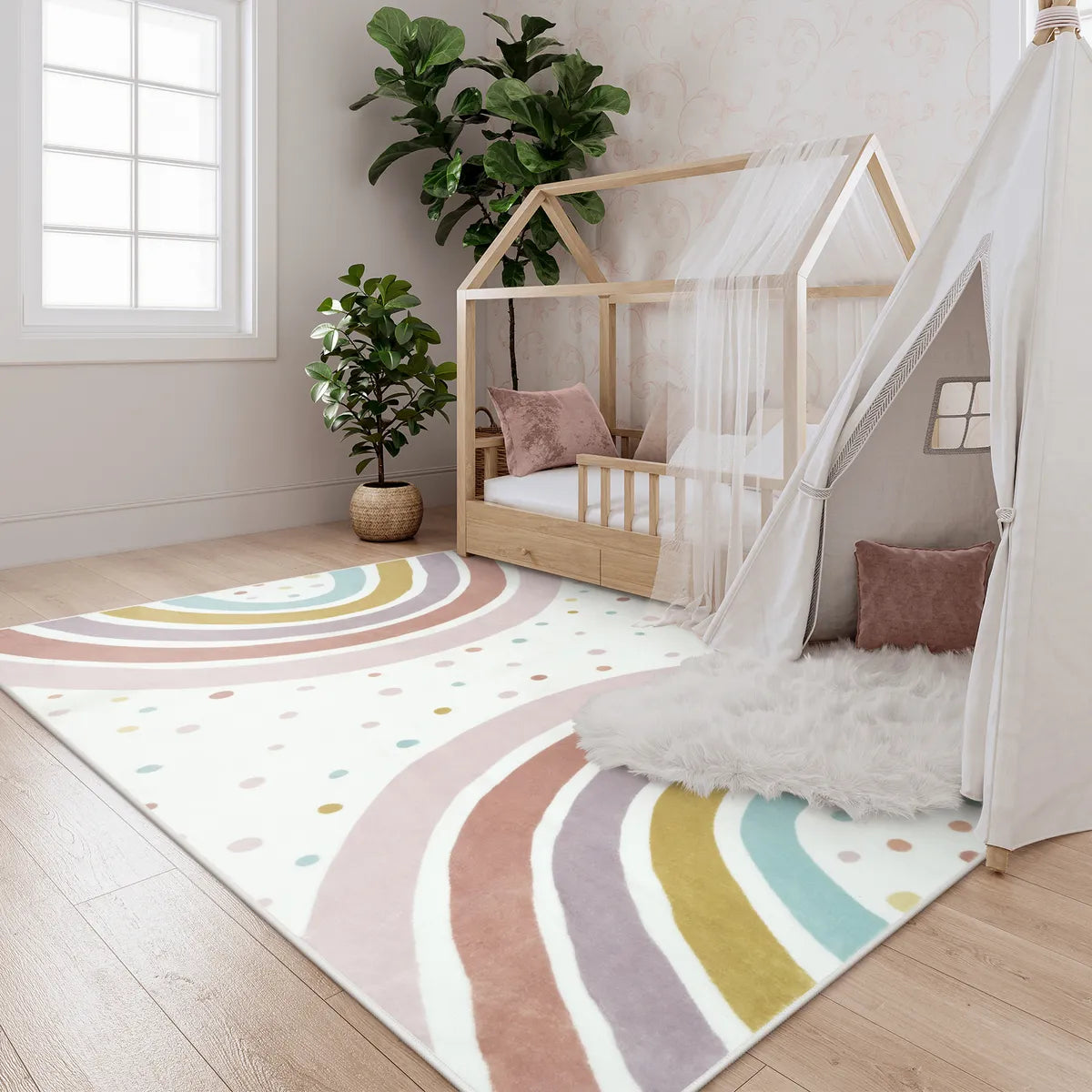 Tipou Washable Rainbow Morandi Kids Rug Area Rugs Lahome 5' x 7'