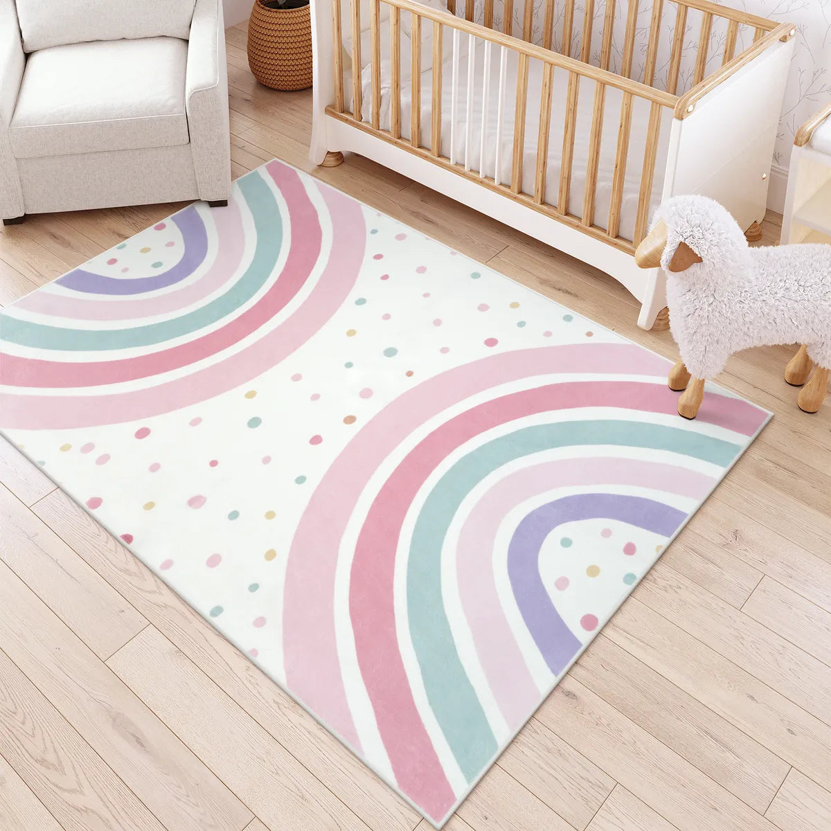 Tipou Washable Rainbow Pink Kids Rug Area Rugs Lahome 5' x 7'