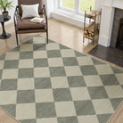 Varell Washable Modern Geometric Checkered Green Rug Rugs Lahome