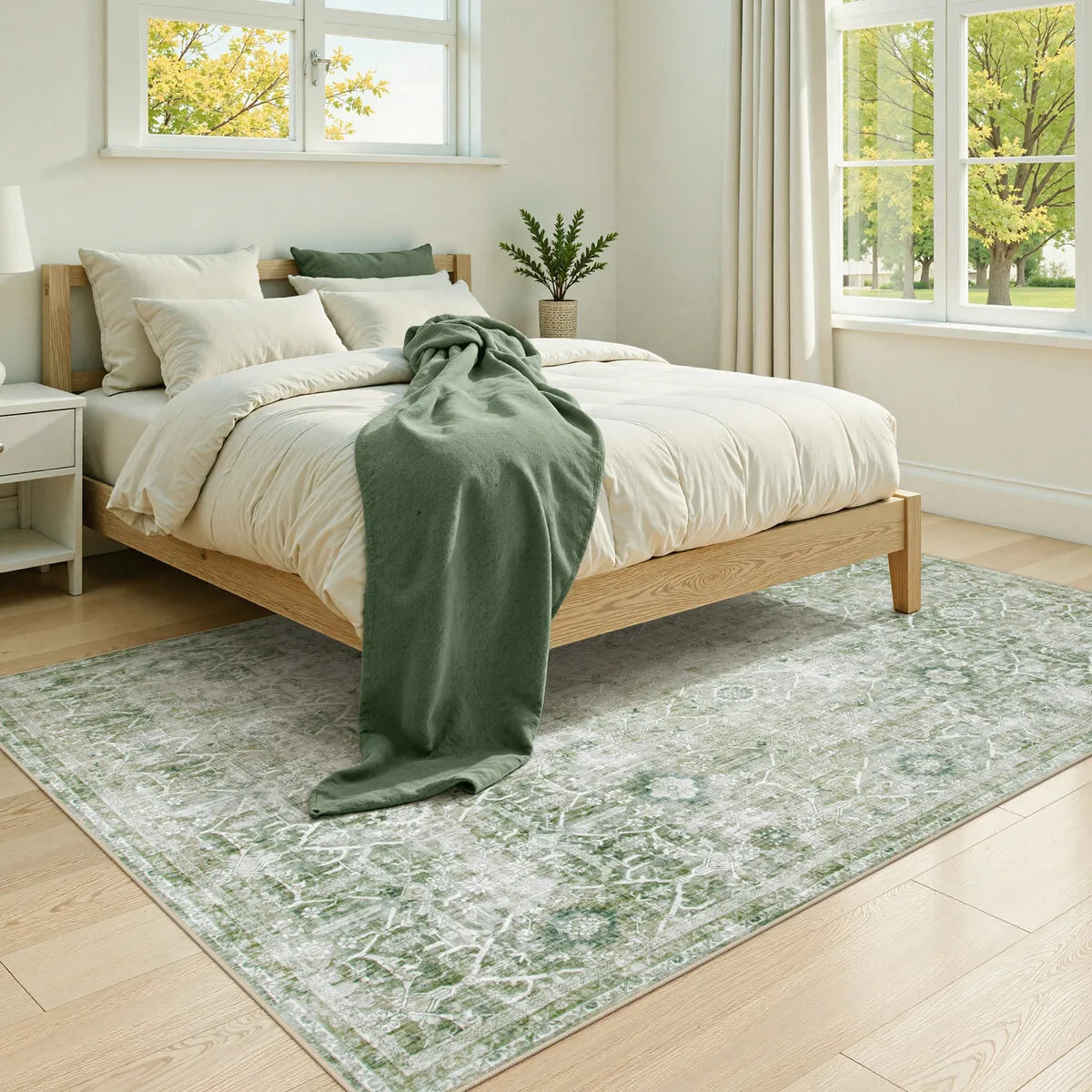 Velora Washable Vintage Green Rug Area Rugs Lahome 5' x 7'