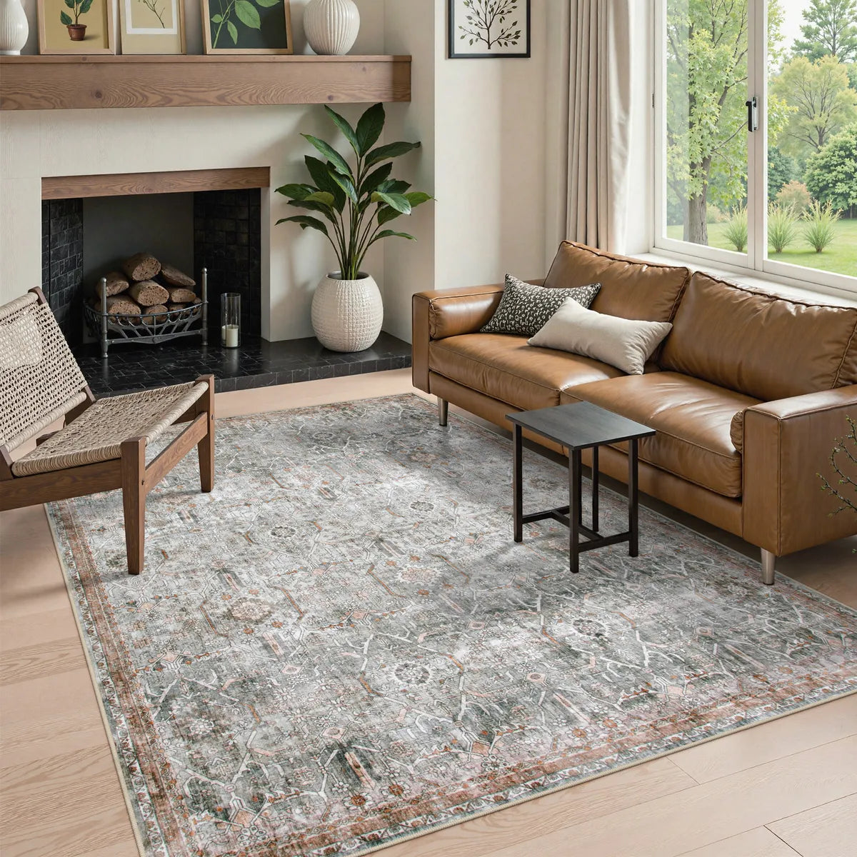 Velora Washable Vintage Grey Rug Area Rugs Lahome 5' x 7'