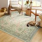 Verena Washable Vintage Floral Butterfly Sage Green Rug Area Rugs Lahome