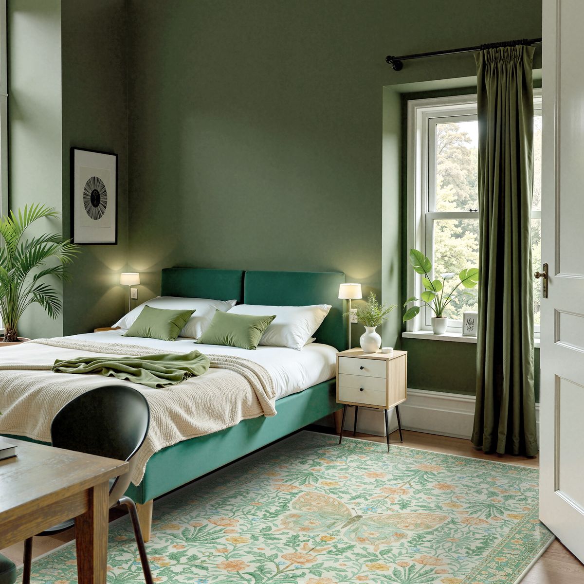 Verena Washable Vintage Floral Butterfly Light-Green Rug Area Rugs Lahome