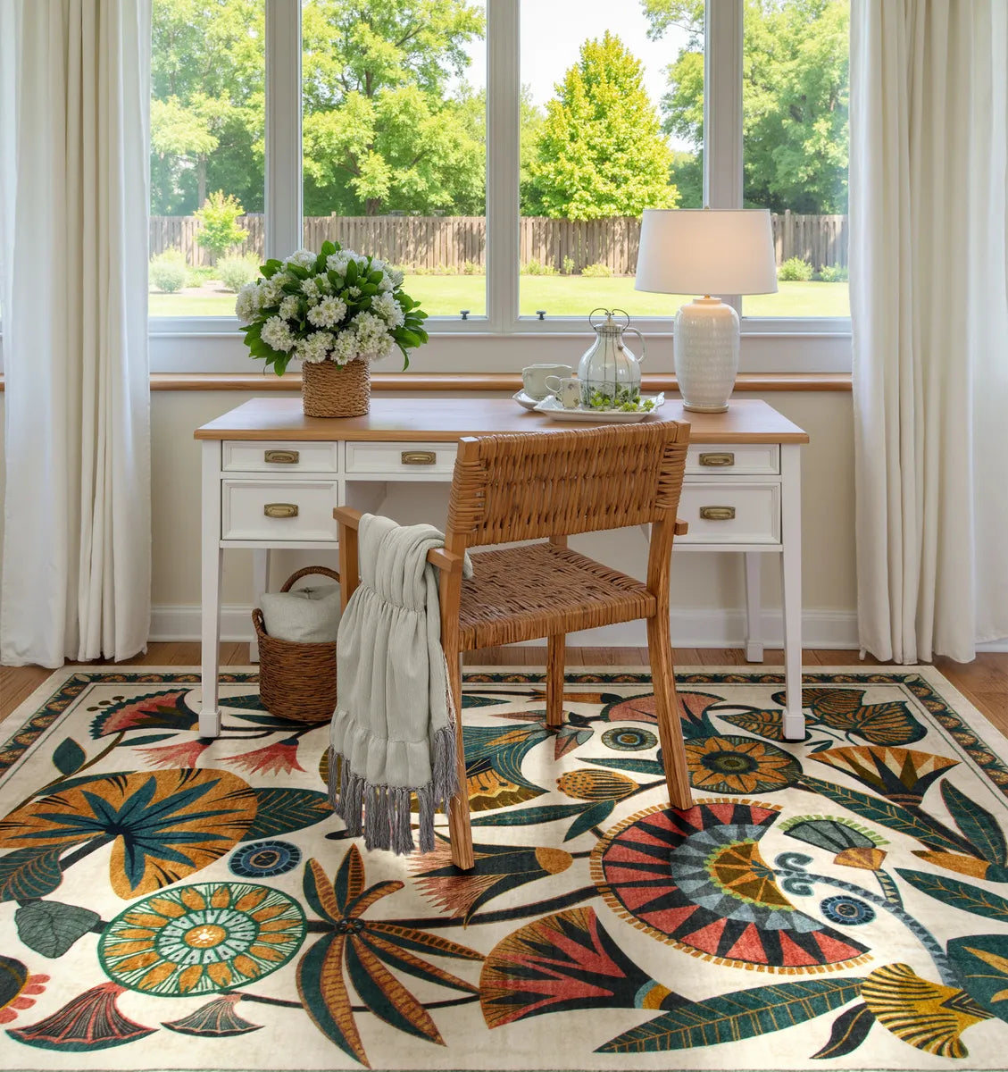 Zaya Washable Egyptian-Inspired Botanical Cream Rug Rugs Lahome