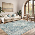 Alene Washable Vintage Medallion Floral Blue Rug Area Rugs Lahome 5' x 7'