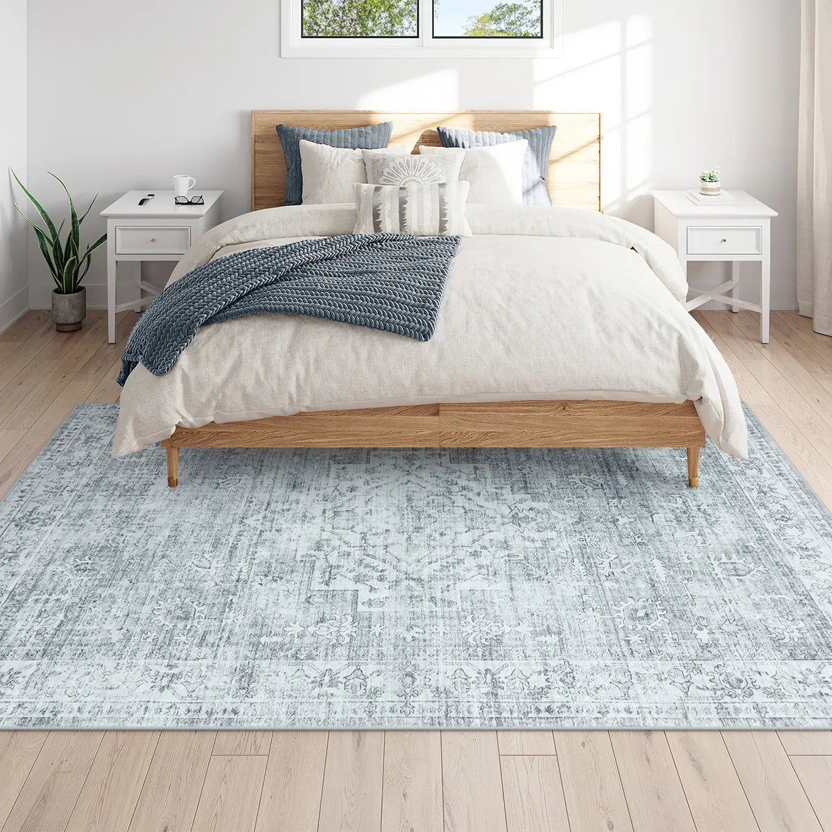 Alene Washable Vintage Medallion Floral Grey Rug Area Rugs Lahome