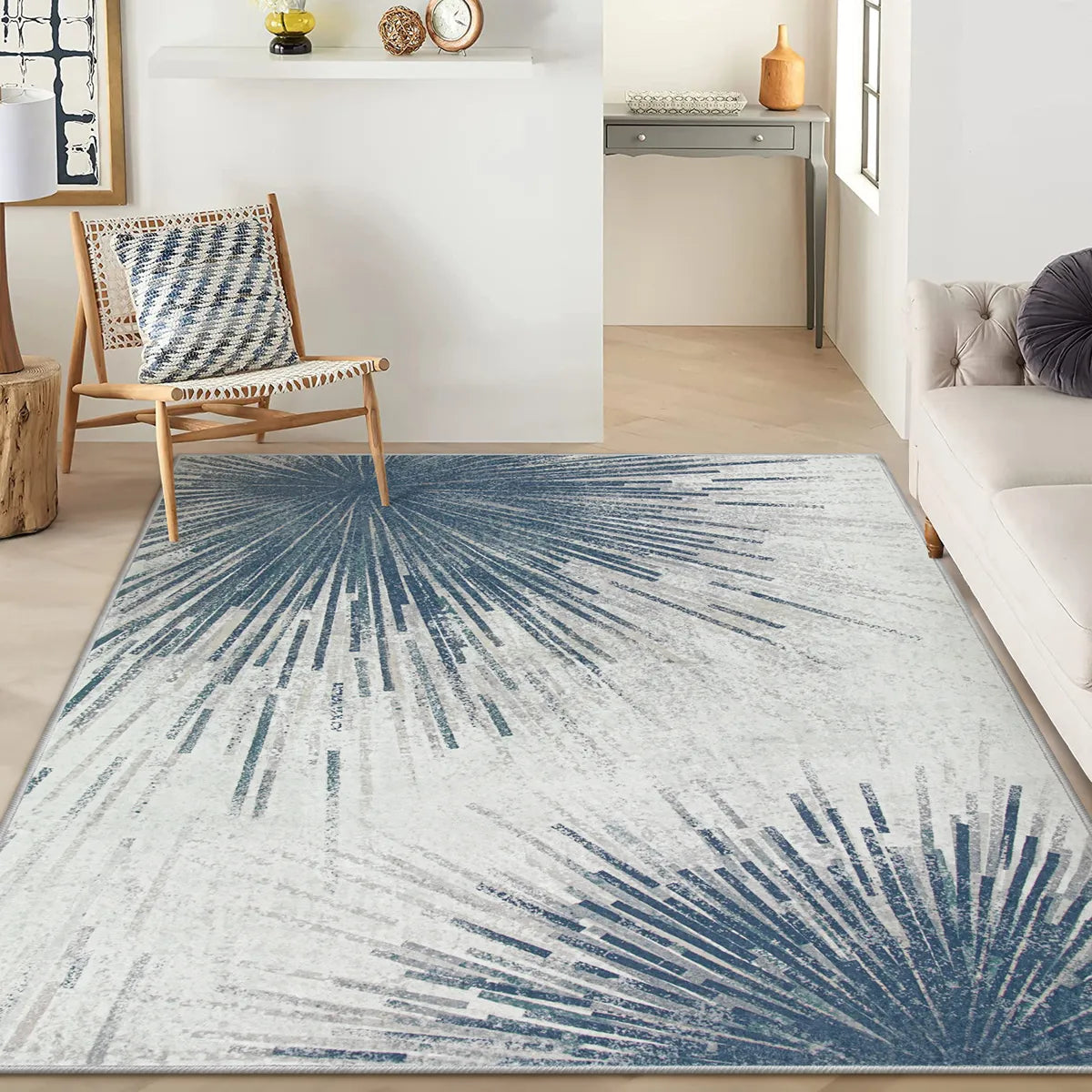 Lahome Modern Abstract Firework Blue Gray 5x7 Area Rug