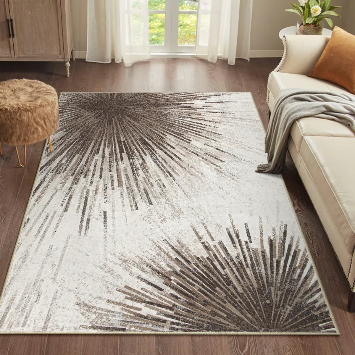 Lahome Modern Abstract Firework Brown Area Rug