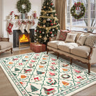 Ondule Christmas Washable Wreath Tree Plaid Ivory Beige Rug Area Rugs Lahome