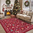 Ondule Christmas Washable Wreath Tree Plaid Ivory Red Rug Area Rugs Lahome