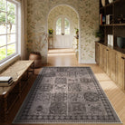 Zoe Washable Neutral Textured Vintage Insect Brown Rug Area Rugs Lahome 5' x 7'