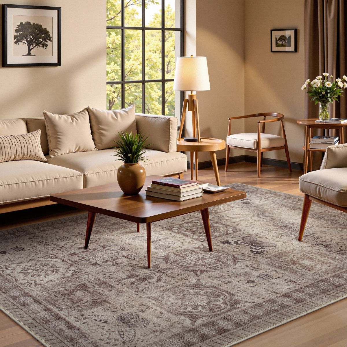 Zoe Washable Neutral Textured Vintage Insect Rose Gold Rug Area Rugs Lahome 5' x 7'