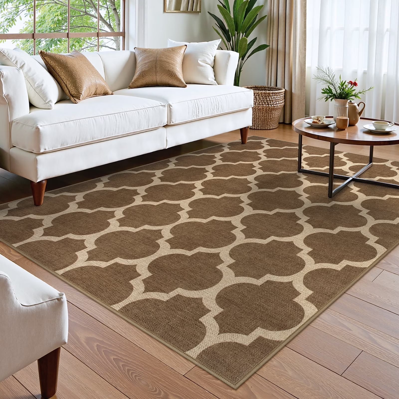 SUNDEREY Moroccan Geometric Area Rug, Washable Bedroom Rug,Easy Jute Indoor Outdoor Carpet, Farmhouse Checkered Non Slip Black Carpet for Office Couch Entrance Kitchen Walmart Walmart 5' x 7' Khaki/Colette