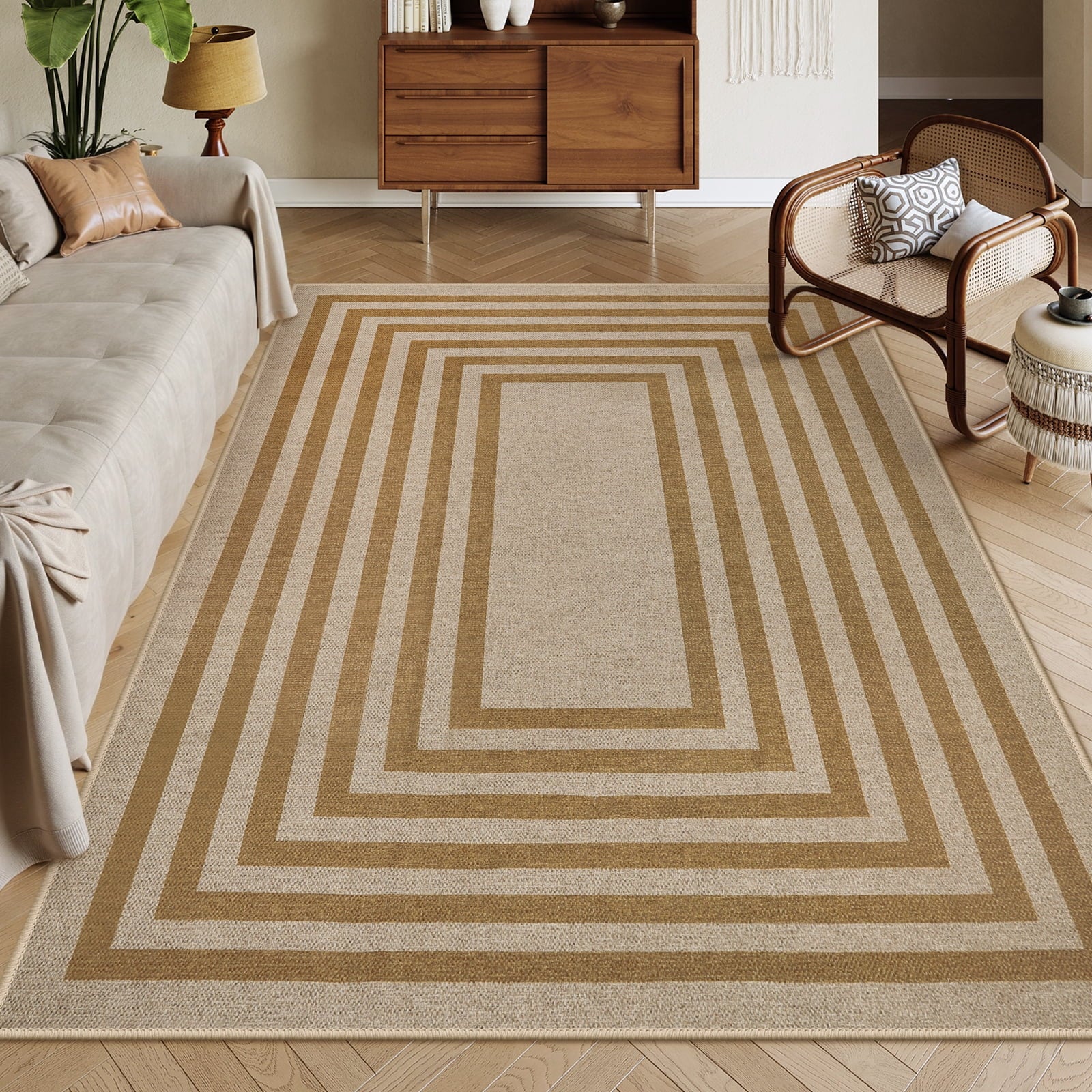 SUNDEREY Moroccan Geometric Area Rug, Washable Bedroom Rug,Easy Jute Indoor Outdoor Carpet, Farmhouse Checkered Non Slip Black Carpet for Office Couch Entrance Kitchen Walmart Walmart 5' x 7' Nature/Beige