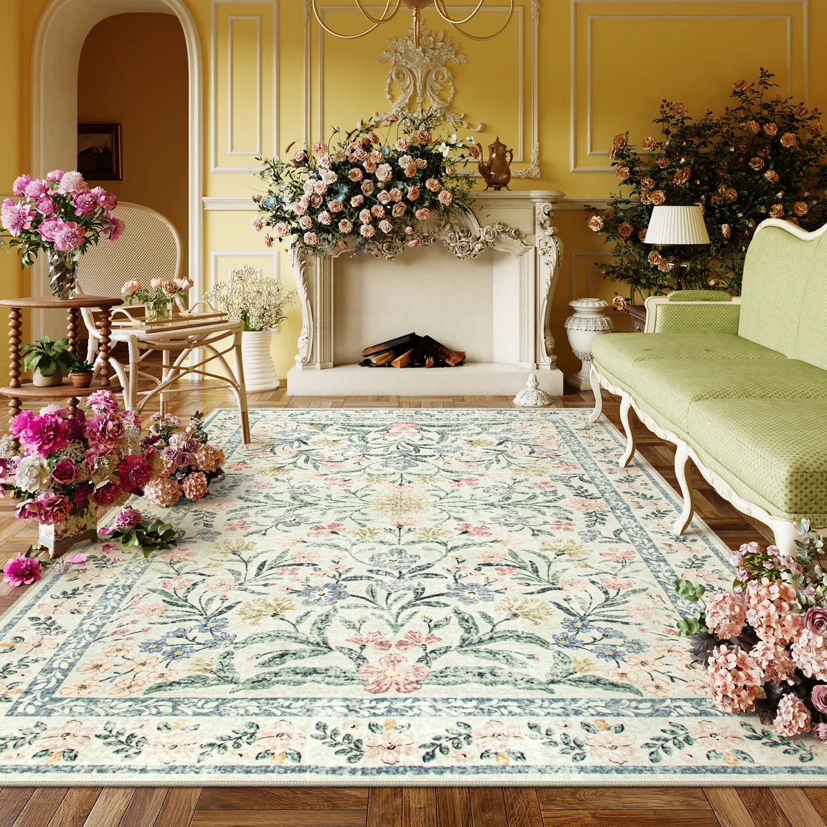 Sylvie Boho Modern Parisian Garden Beige Floral Area Rug - Lahome