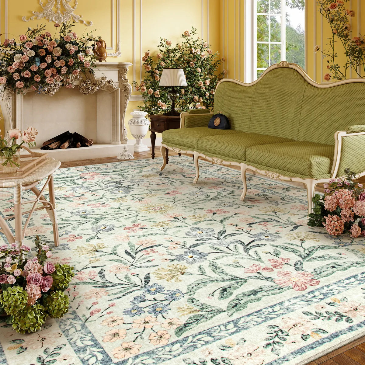 Bee Area Rug Sylvie Boho Modern Parisian Garden Beige Floral Area Rug - Lahome