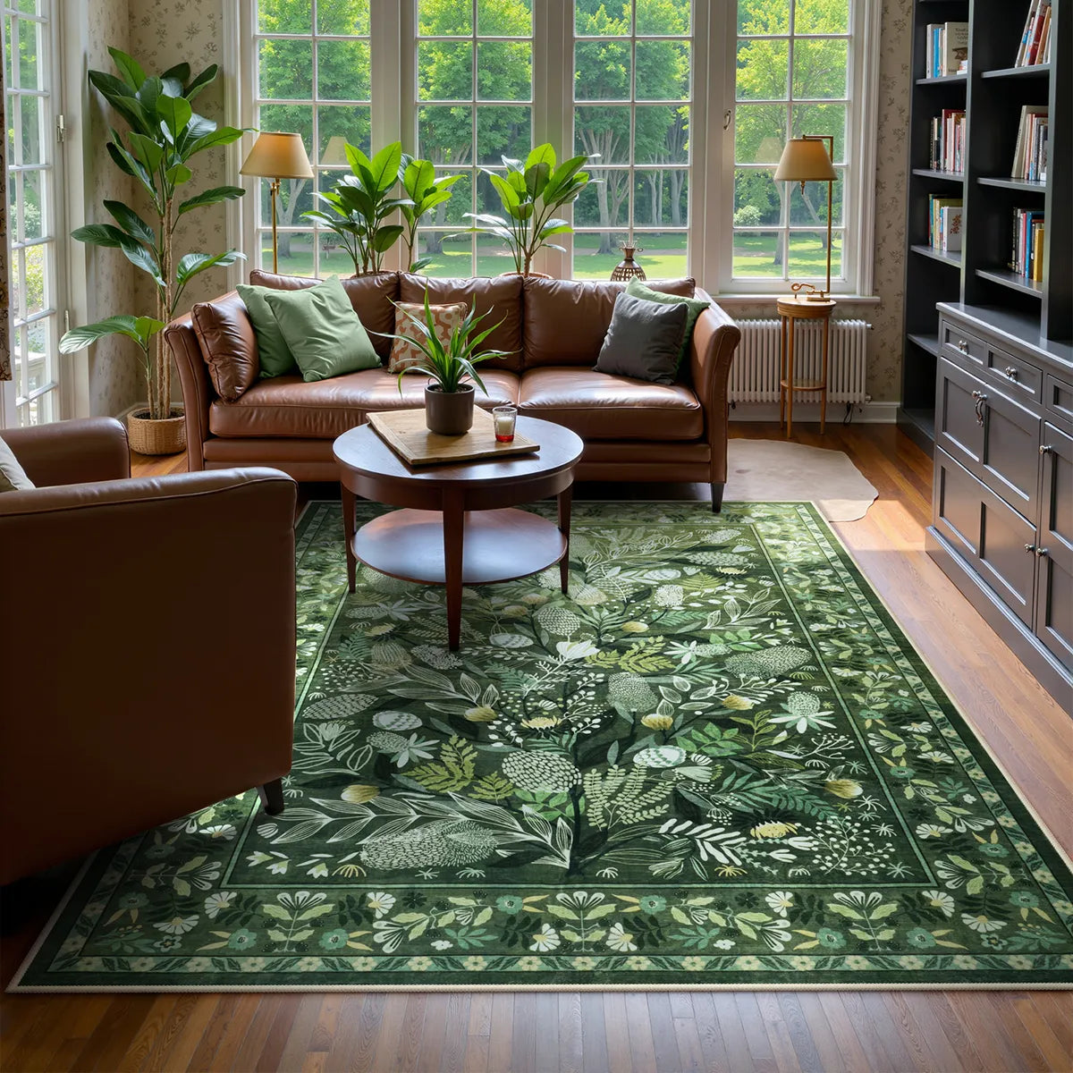 Alma Washable Modern Natural Botanical Floral Green Rug Area Rugs Lahome