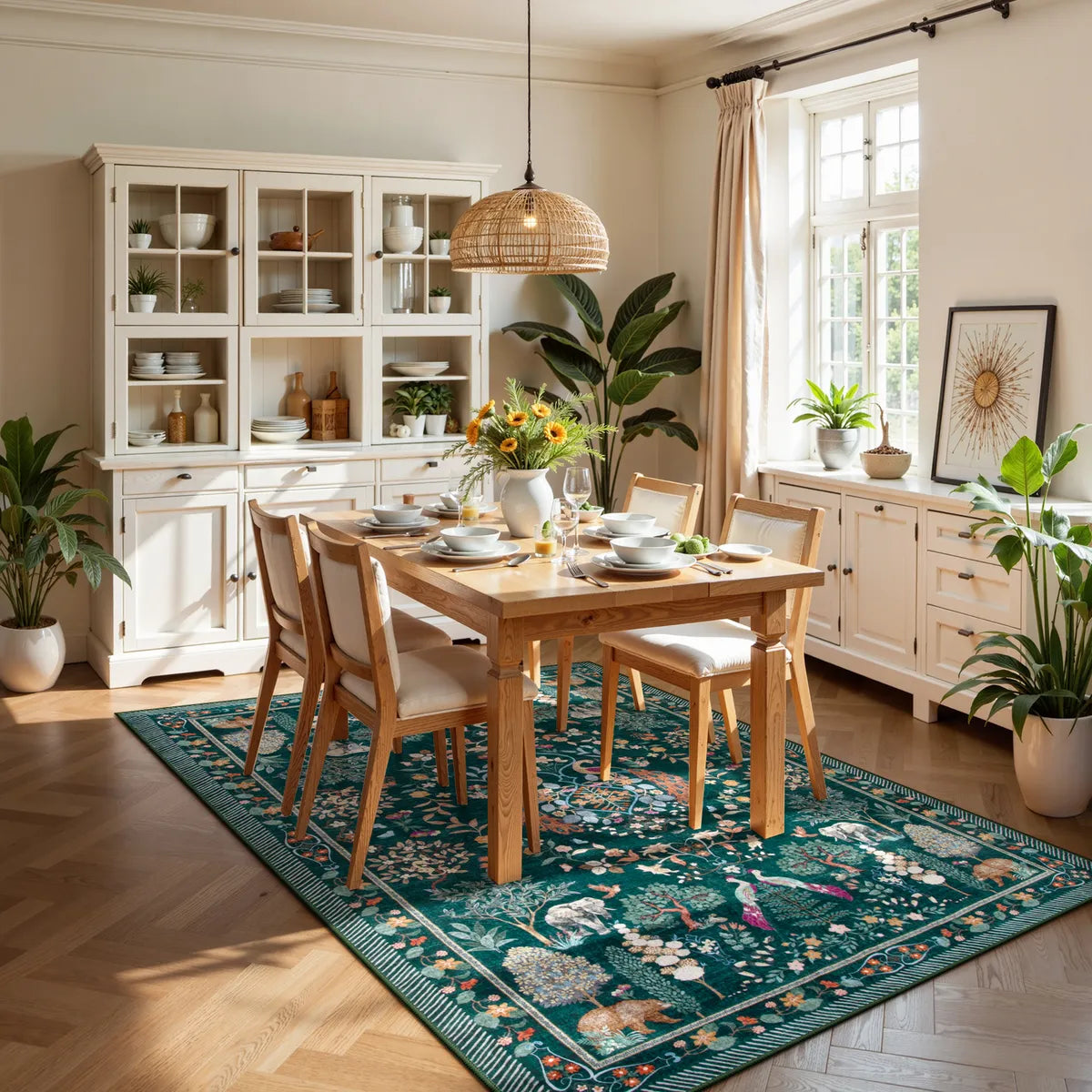 Avine Washable Bohemian Botanical Animals Green Rug Rugs Lahome