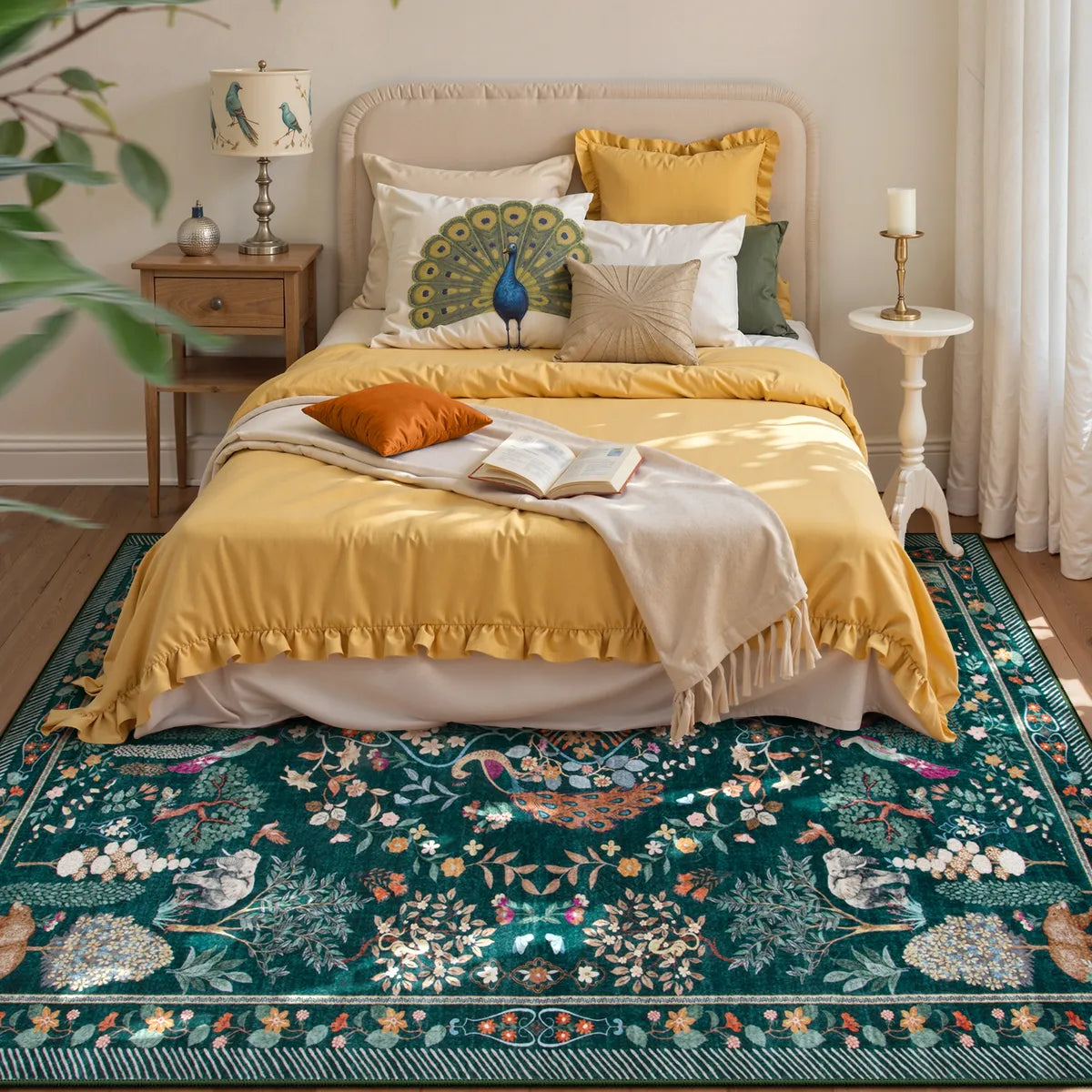 Avine Washable Bohemian Botanical Animals Green Rug Rugs Lahome