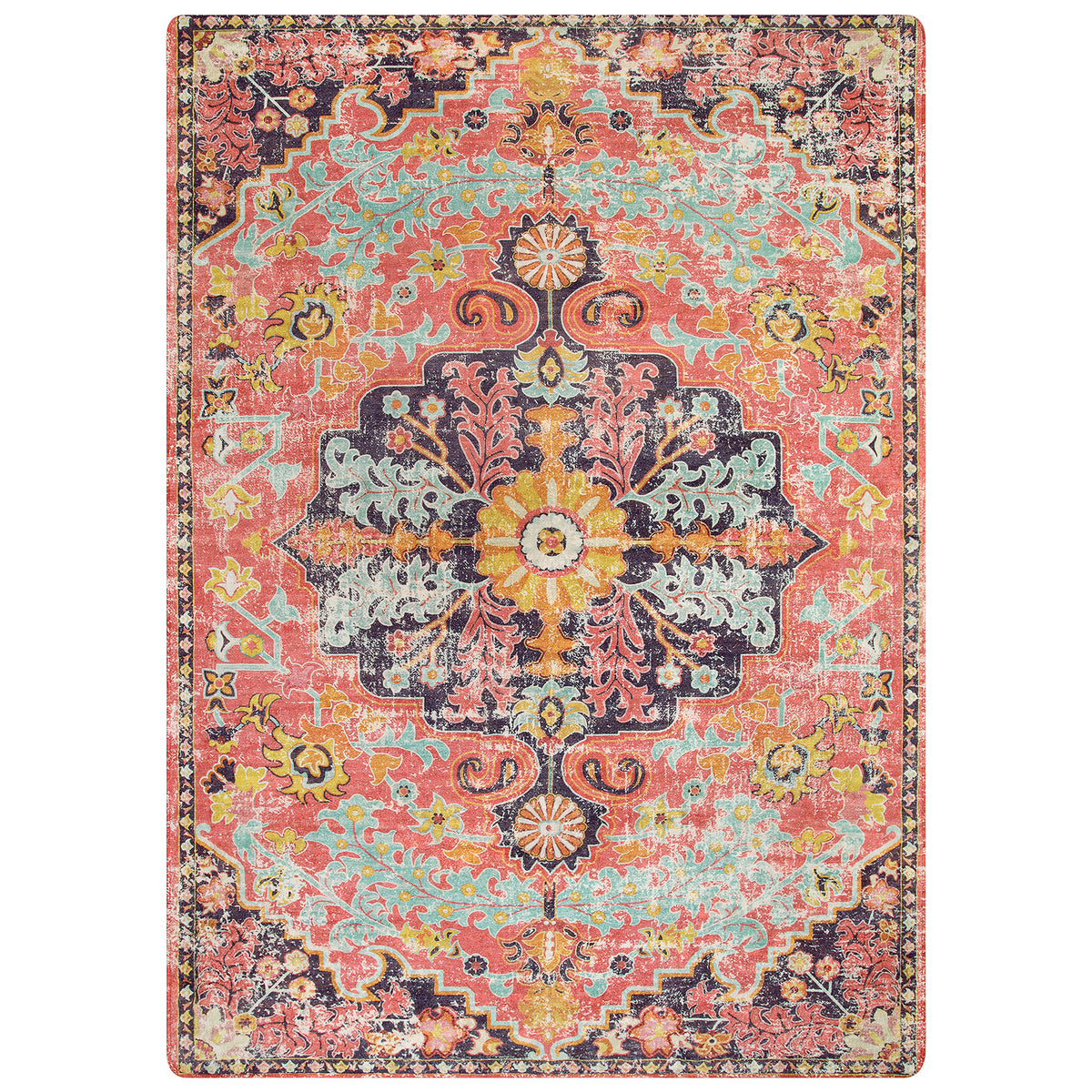 Reine Washable Bohemian Floral Medallion Red Rug - Lahome