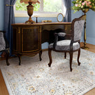 Flavie Washable Boho Modern Parisian Floral Aesthetic Blue/Grey Rug Area Rugs Lahome 5' x 7'