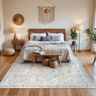 Flavie Washable Boho Modern Parisian Floral Aesthetic Blue/Grey Rug Area Rugs Lahome
