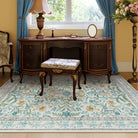 Sylvie Washable Boho Modern Parisian Garden Floral Blue Rug Area Rugs Lahome 5' x 7'