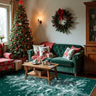 Christmas Washable Tree and Snowflake Green Rug Area Rugs Lahome