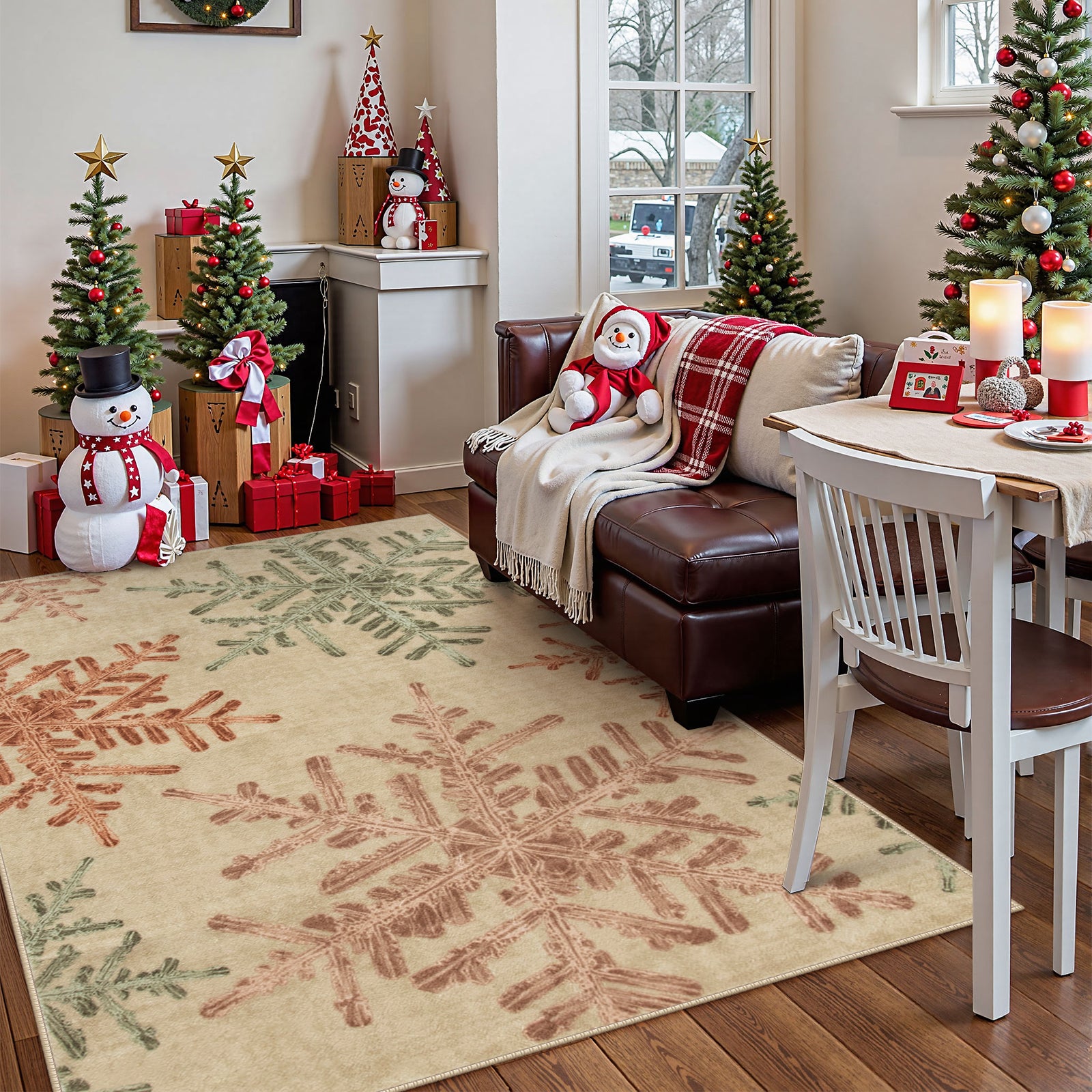 Christmas Washable Crystal Snowflake Colorful Rug Area Rugs Lahome 5' x 7'