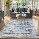 Margot Washable Vintage Distressed Blue Rug Area Rugs Lahome 5' x 7'