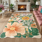 Ondine Washable Modern Botanical Floral Beige Rug Rugs Lahome 5' x 7'