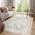 Sylvie Washable Boho Modern Parisian Garden Floral Pink Rug Area Rugs Lahome
