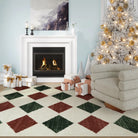 Zelie Washable Diamond Checkered Red & Green Rug Area Rugs Lahome 5' x 7'