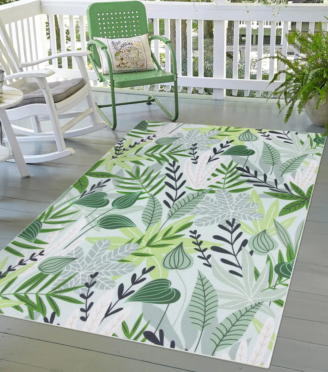 Soleil Washable Floral Green Indoor Outdoor Rug Outdoor Rugs Lahome