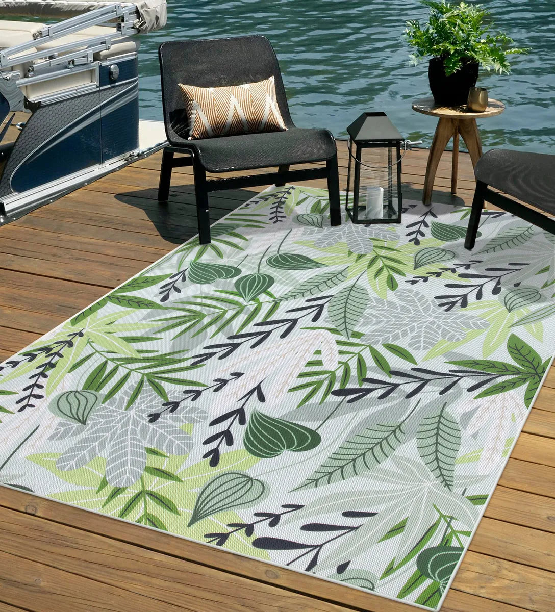 Soleil Washable Floral Green Indoor Outdoor Rug Outdoor Rugs Lahome