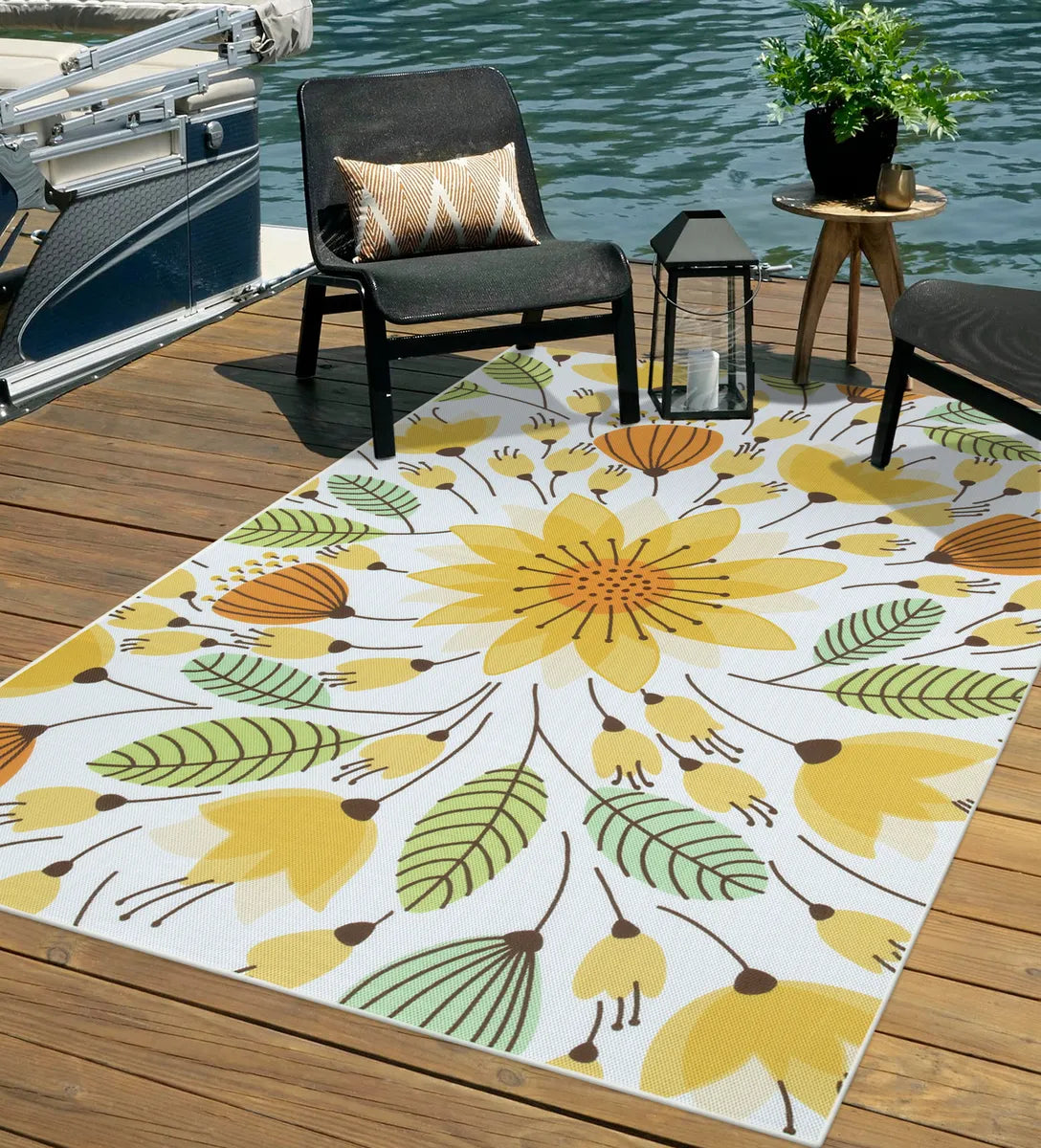 Soleil Washable Floral Yellow Indoor Outdoor Rug Outdoor Rugs Lahome